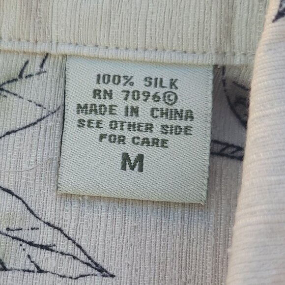 Vtg Batik Bay Mens Silk Hawaiian Shirt M Palm Leaf Print Beige & Blue Vacation - Picture 3 of 15